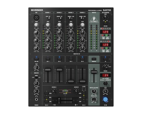 BEHRINGER DJX750 - микшер для DJ, 5 вход. канала (4 стерео, плюс микрофонный),эквалайзер