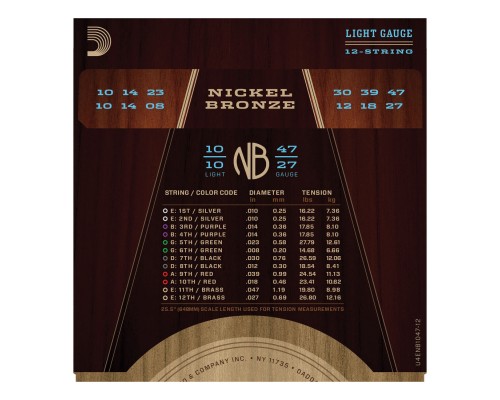 D'ADDARIO NB1047-12 - струны для 12-струнной гитары, Light