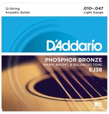 D'ADDARIO EJ38 - струны для 12-струнной гитары, с обмоткой из фосфорной бронзы, Light 10-47