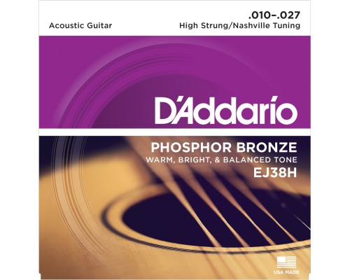 D'ADDARIO EJ38H - струны для акустической гитары, с обмоткой из фосфорной бронзы, 010-027.