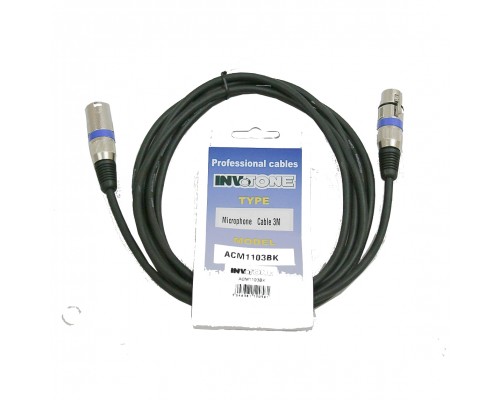 INVOTONE ACM1103 BK - микрофонный кабель, XLR(папа) <-> XLR(мама), длина 3 м (черный)