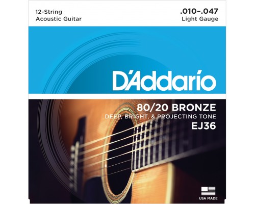 D'ADDARIO EJ36 - струны для 12-струнной гитары, бронза 80/20, Light 10-47