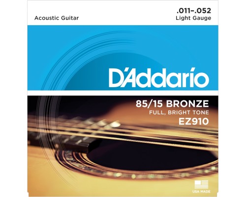 D'ADDARIO EZ910 - струны для акустической гитары, бронза 85/15, Light 11-52