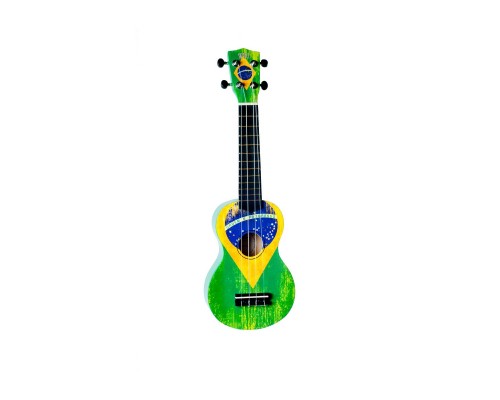 WIKI UK/BZ - гитара укулеле сопрано, рисунок 'бразильский флаг', чехол в компл