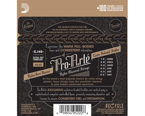 D'ADDARIO EJ49 - струны для классической гитары. серебро (Silver),черный нейлон,нормальное натяжение