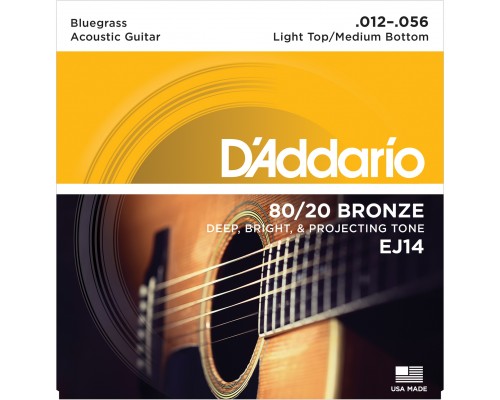 D'ADDARIO EJ14 - струны для акустической гитары, бронза 80/20, Bluegrass 12-56