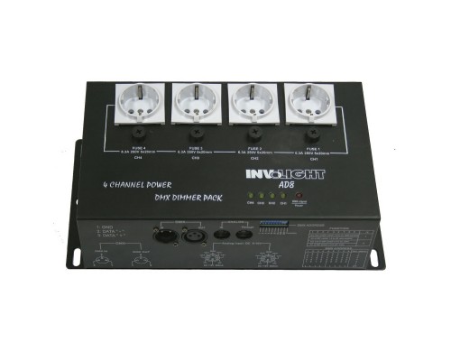 INVOLIGHT AD8 - диммер 4-х канальный, 1 кВт на канал, DMX-512, аналоговое 0-10 В