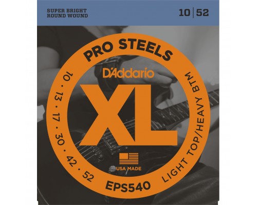 D'ADDARIO EPS540 - струны для электрогитары, ProSteels, Light Top/Heavy Bottom, 10-52