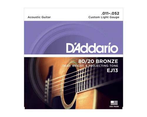 D'ADDARIO EJ13 - струны для акустической гитары, 11-52, бронза, 80/20 CUSTOM LIGHT