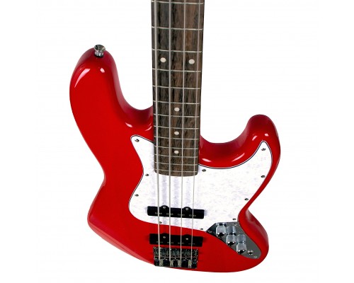 REDHILL JB200 RD - бас-гитара 4-стр., J+J, 864 мм, корпус тополь, гриф клен, цвет красный
