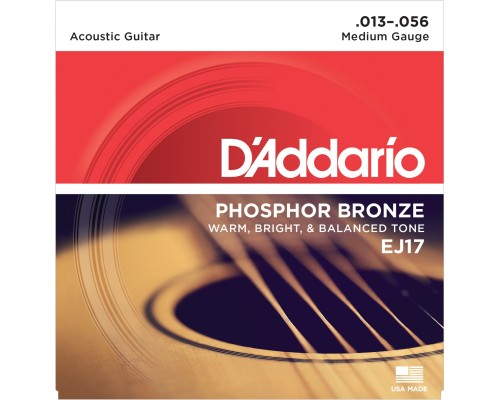 D'ADDARIO EJ17 - струны для акустической гитары с обмоткой из фосфорной бронзы, Medium 13-56