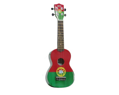 WIKI UK/PTL - гитара укулеле сопрано, рисунок 'португальский флаг', чехол в комплекте