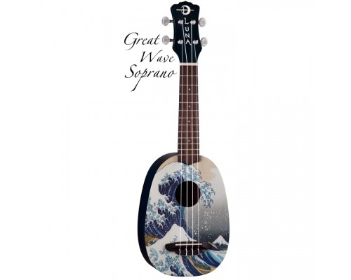 LUNA UKE GWS - укулеле, корпус 'pineaple', с чехолом, рисунок 'Большая волна' художника Хокусай