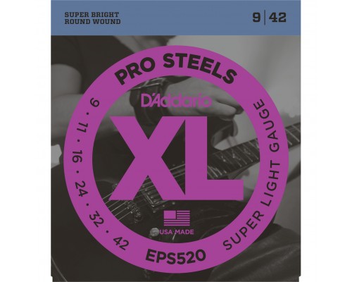D'ADDARIO EPS520 - струны для электрогитары, ProSteels,Super Light, 9-42