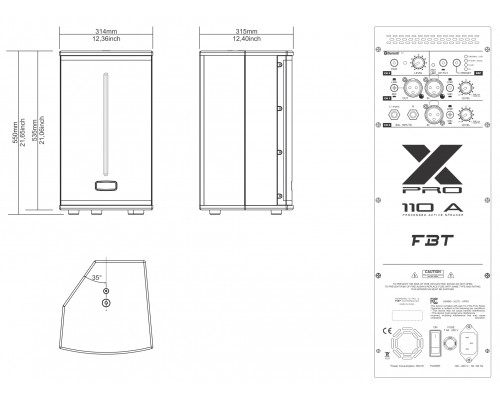 FBT X-PRO 110A - активная двухполосная акустическая система, НЧ 1200+ ВЧ 300 Вт, DSP
