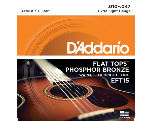 D'ADDARIO EFT15 - струны для акустической гитары, фосфор/бронза, полир, Extra Light 10-47*