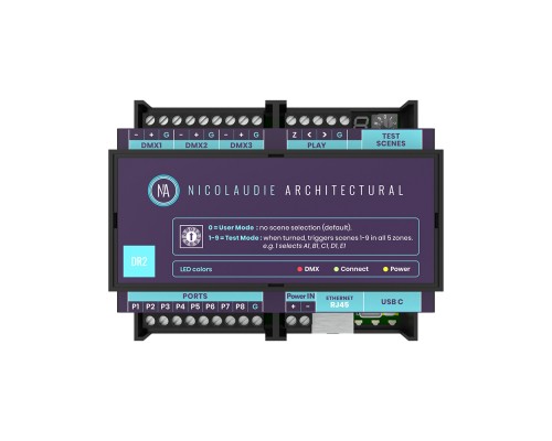 NICOLAUDIE ARCHITECTURAL DINA-DR2 LITE - DMX-интерфейс, 3х DMX512 (512 канала), 5 зон, 99 сцен, USB
