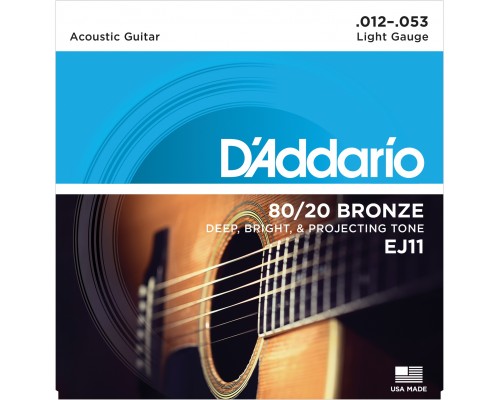 D'ADDARIO EJ11 - струны для акустической гитары, бронза 80/20, Light 12-53
