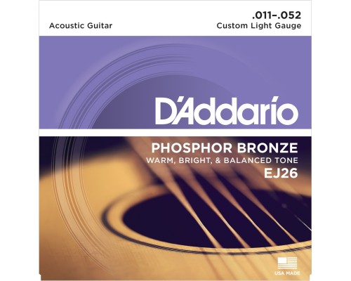 D'ADDARIO EJ26 - струны для акустической гитары с обмоткой из фосфорной бронзы, Custom Light 11-52