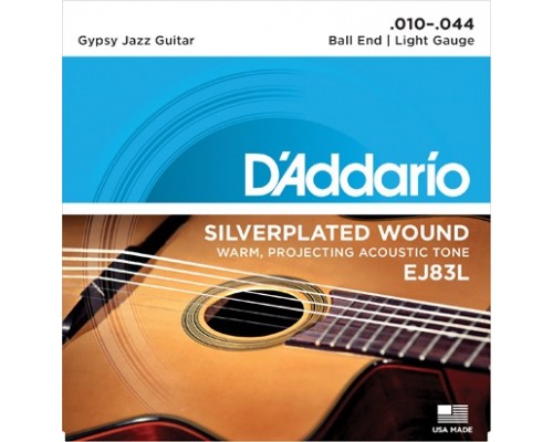 D'ADDARIO EJ83L - струны для акустической гитары типа Selmer (Gypsy guitar), серебро, Light, 10-44