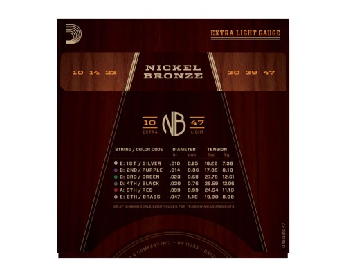 D'ADDARIO NB1047 - струны для акустической гитары, Extra Light, 10-47