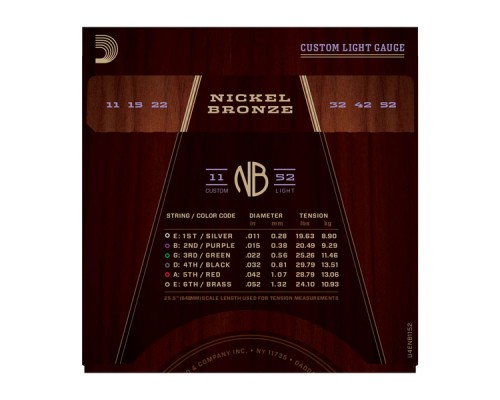 D'ADDARIO NB1152 - струны для акустической гитары, Custom Light, 11-52