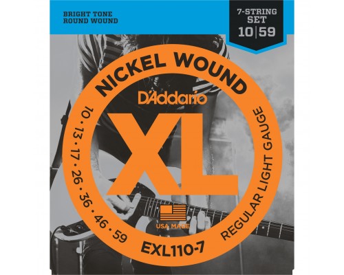 D'ADDARIO EXL110-7 - струны для 7-стр. электрогитары, Regular Light, никель, 10-59