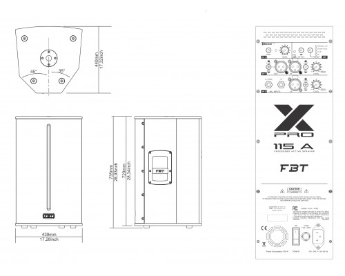 FBT X-PRO 115A - двухполосная би-амп активная акустическая система, НЧ 1200 Вт+ВЧ 300 Вт