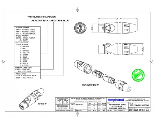 AMPHENOL AX5F - разъем XLR кабельный мама , 5 контактов, точеные контакты, цвет - никель