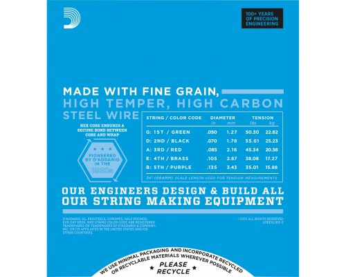 D'ADDARIO EXL160-5 - струны для БАС-гитары, 5-стр. soft/reg, 050-135