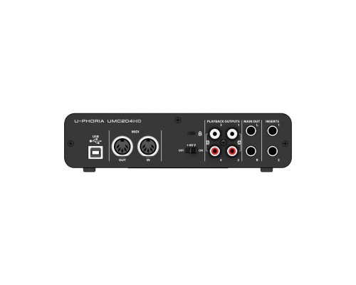 BEHRINGER UMC204HD - аудиоинтерфейс USB, 2входа, 4 выхода, микр. предусилители MIDAS, 24-Bit/192 kHz