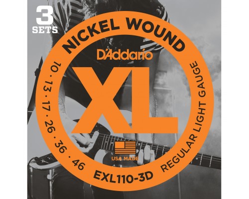 D'ADDARIO EXL110-3D - струны для электрогитары, Regular Light, никель, 10-46, 3 комплекта
