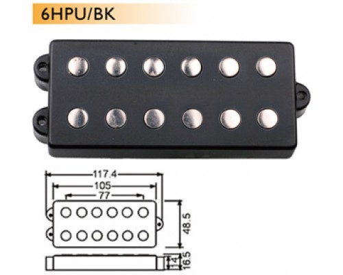 DR. PARTS 6HPU/BK - звукосниматель humb для 6-струнной бас гитары, открытый, чёрн.