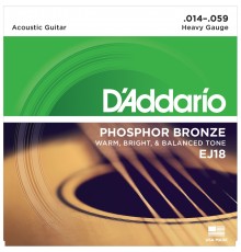 D'ADDARIO EJ18 - струны для акустической гитары с обмоткой из фосфорной бронзы, Hard Tension,014-059