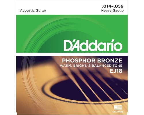 D'ADDARIO EJ18 - струны для акустической гитары с обмоткой из фосфорной бронзы, Hard Tension,014-059
