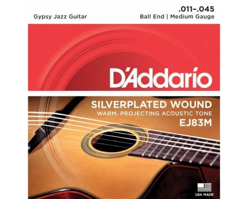 D'ADDARIO EJ83M - струны для акустической гитары типа Selmer (Gypsy guitar), серебро, Medium, 11-45
