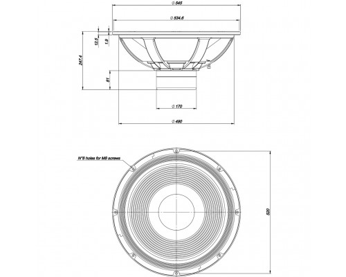 EIGHTEEN SOUND 21NLW9001/8 - 21' динамик, неодим, 8 Ом, 1800 Вт AES, 96dB, 24...1500 Гц