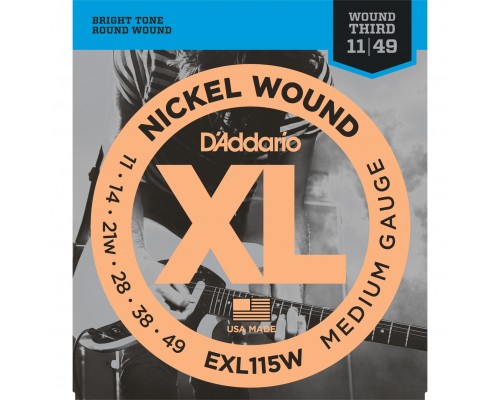 D'ADDARIO EXL115W - струны для электрогитары, Blues/Jazz Rock, никель, 11-49, 3стр. в оплётке