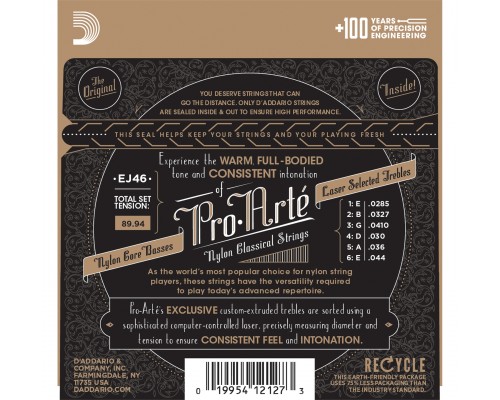 D'ADDARIO EJ46 - струны для классической гитары, серебро (Silver), Hard Tension