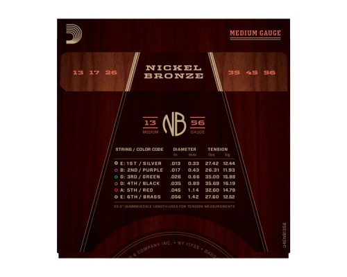 D'ADDARIO NB1356 - струны для акустической гитары, Medium, 13-56