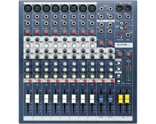 SOUNDCRAFT EPM8 - микш. пульт 8 моно, 2 стерео, 2 Aux, фейдеры 60мм. Возможен монтаж в рэк, крепле