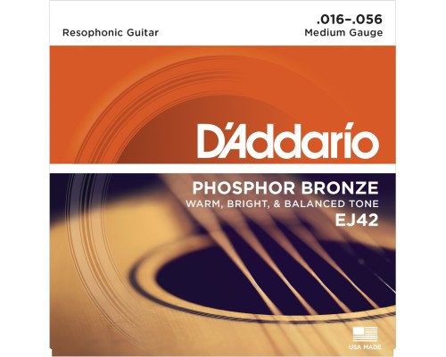 D'ADDARIO EJ42 - струны для акустической гитары,фосфор/бронза, для резонаторной (добро) гитары,16-56
