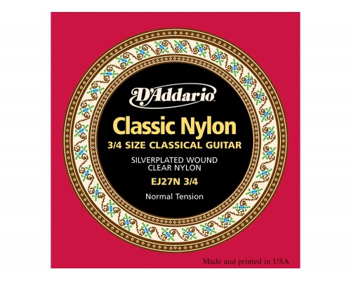 D'ADDARIO EJ27N 3/4 - струны для классической гитары 3/4, серебро (Silver), Normal Tension