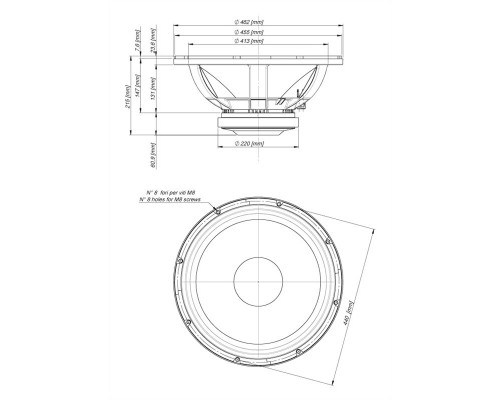 EIGHTEEN SOUND 18W2001/8 - 18' динамик НЧ, 8 Ом, 1200 Вт AES, 99 dB, 37-3000 Гц