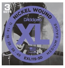 D'ADDARIO EXL115-3D - струны для электрогитары., Blues/Jazz Rock, никель, 11-49, 3 комплекта