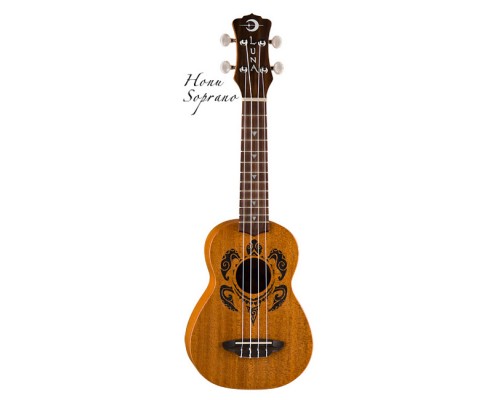 LUNA UKE HONU - укулеле, сопрано, чехол в комплекте, коричневая, гавайские узоры