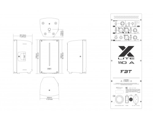 FBT X-LITE 110A - активная двухполосная акуст.система, 1200 Вт+300 Вт, 3-х кан. микшер, DSP