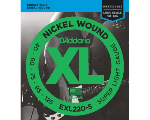 D'ADDARIO EXL220-5 - струны для БАС-гитары ,nickel,super soft 40-125