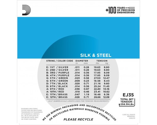 D'ADDARIO EJ35 - струны для 12-струнной гитары, шёлк/сталь 11-47