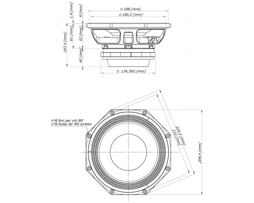 EIGHTEEN SOUND 8NMB750/8 - 8' динамик среднебасовый, неодим, 8 Ом, 250 Вт AES, 93,5 дБ, 56...7000 Гц